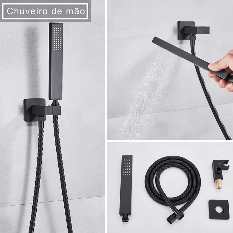 Chuveiro de Teto / Parede RainFall Monocomando Display Digital e Termostato Kit Completo