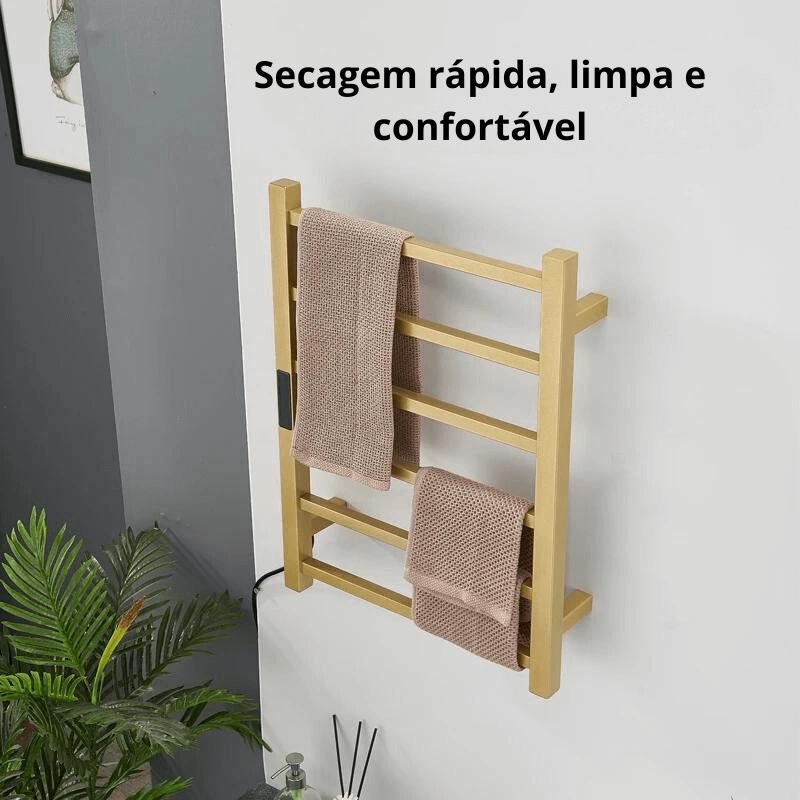 Toalheiro Térmico Smart Elegance Aço Inoxidável Display Digital WiFi Fiação Oculta/Exposta Branco
