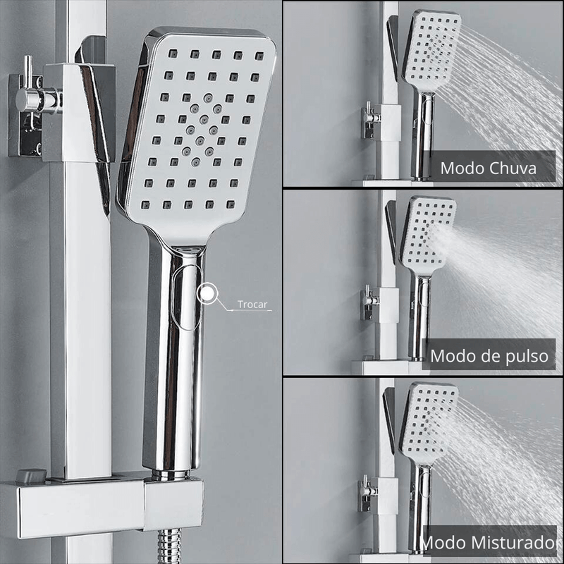 Chuveiro Completo Cromado - Misturador Com Termostato e Display Digital