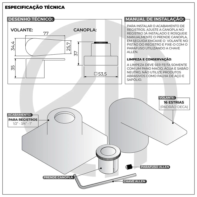 Acabamento Alavanca Para Registro de Pressão/Gaveta Preto Fosco Deca e Docol